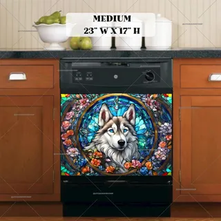 Preview of Stained Glass Pretty Husky magnet in Medium size.