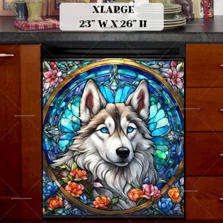 Preview of Stained Glass Pretty Husky magnet in Extra Large size.