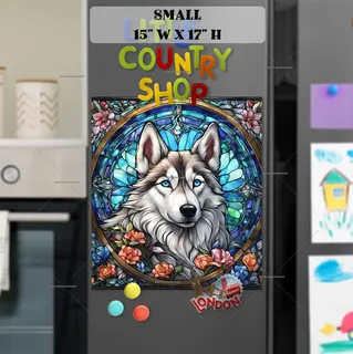 Preview of Stained Glass Pretty Husky magnet in Small size.