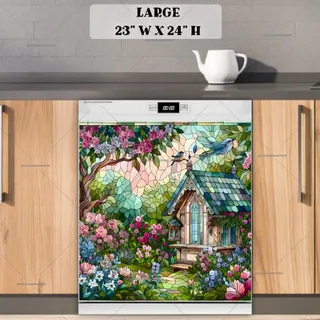 Preview of Stained Glass Spring Cottage magnet in Large size.