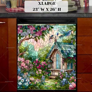 Preview of Stained Glass Spring Cottage magnet in Extra Large size.