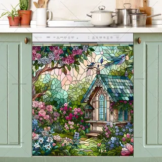 Preview of Stained Glass Spring Cottage magnet.