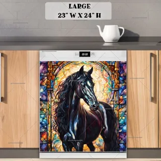 Preview of Stained Glass Black Horse magnet in Large size.