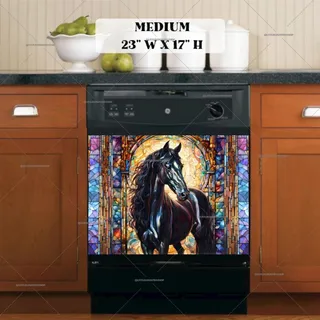 Preview of Stained Glass Black Horse magnet in Medium size.