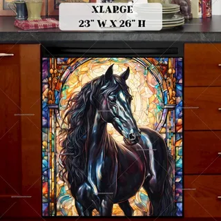 Preview of Stained Glass Black Horse magnet in Extra Large size.