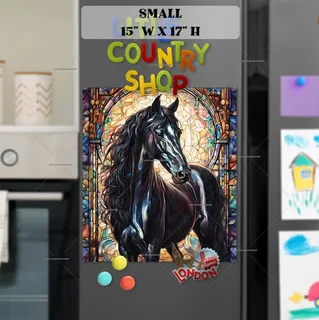 Preview of Stained Glass Black Horse magnet in Small size.