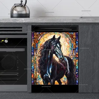 Preview of Stained Glass Black Horse magnet.