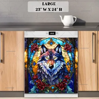 Preview of Beautiful Stained Glass Wolf magnet in Large size.