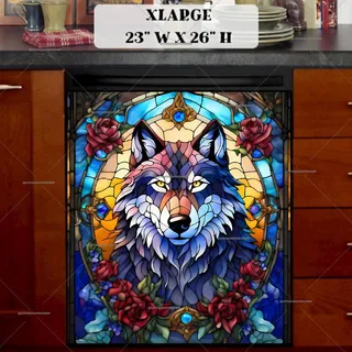 Preview of Beautiful Stained Glass Wolf magnet in Extra Large size.