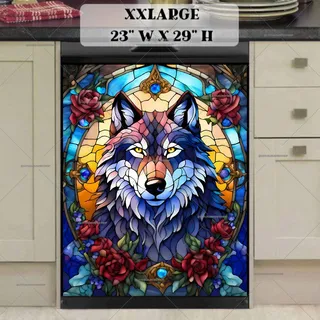 Preview of Beautiful Stained Glass Wolf magnet in XX Large size.