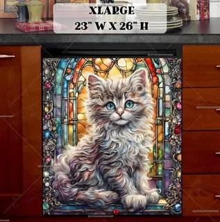 Preview of Stained Glass Pretty Kitten magnet in Extra Large size.