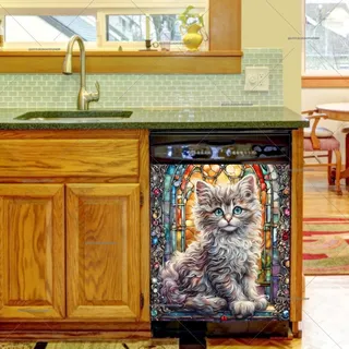 Preview of Stained Glass Pretty Kitten magnet.