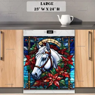 Preview of Stained Glass White Christmas Horse magnet in Large size.