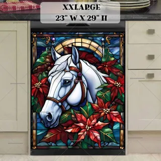 Preview of Stained Glass White Christmas Horse magnet in XX Large size.