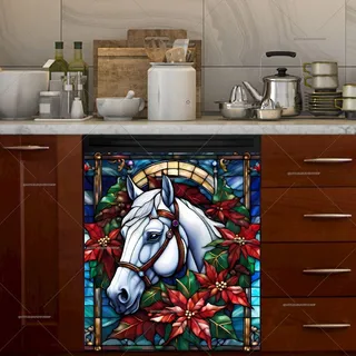 Preview of Stained Glass White Christmas Horse magnet.