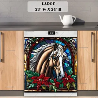 Preview of Stained Glass Brown Christmas Horse magnet in Large size.