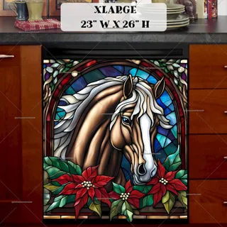 Preview of Stained Glass Brown Christmas Horse magnet in Extra Large size.