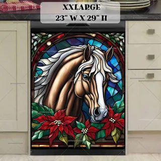 Preview of Stained Glass Brown Christmas Horse magnet in XX Large size.