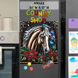 Preview of Stained Glass Brown Christmas Horse magnet in Small size.