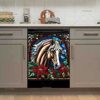 Preview of Stained Glass Brown Christmas Horse magnet.