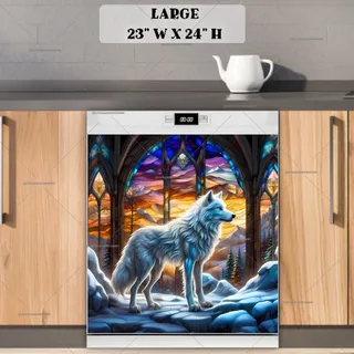 Preview of Beautiful Stained Glass White Wolf magnet in Large size.