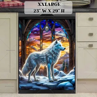 Preview of Beautiful Stained Glass White Wolf magnet in XX Large size.