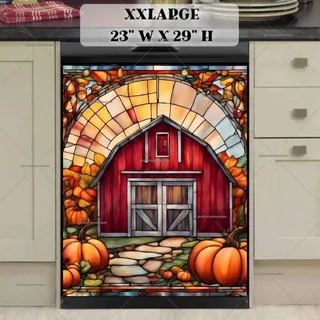 Preview of Stained Glass Barn and Pumpkins magnet in XX Large size.