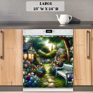 Preview of Stained Glass Evening Cottages magnet in Large size.