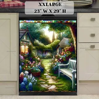 Preview of Stained Glass Evening Cottages magnet in XX Large size.