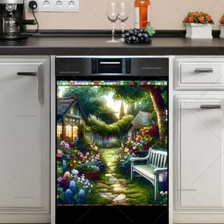 Preview of Stained Glass Evening Cottages magnet.