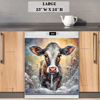 Preview of Beautiful Winter Cow on the Field magnet in Large size.