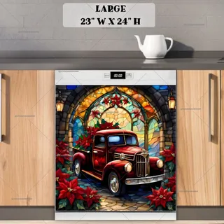 Preview of Stained Glass Red Christmas Truck magnet in Large size.