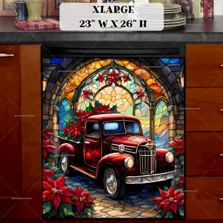 Preview of Stained Glass Red Christmas Truck magnet in Extra Large size.