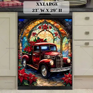 Preview of Stained Glass Red Christmas Truck magnet in XX Large size.