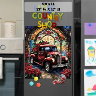 Preview of Stained Glass Red Christmas Truck magnet in Small size.