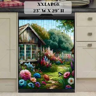 Preview of Stained Glass Cottage and Birdhouse magnet in XX Large size.