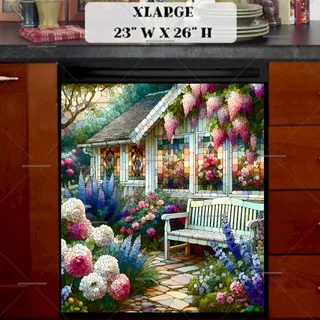 Preview of Stained Glass House with Flowers magnet in Extra Large size.