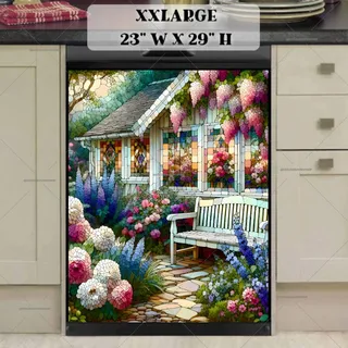 Preview of Stained Glass House with Flowers magnet in XX Large size.