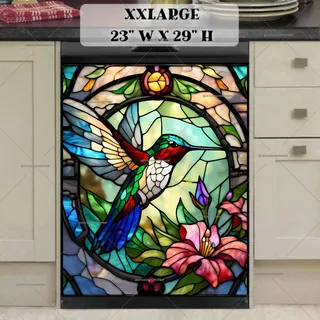 Preview of Stained Glass Hummingbird and Flowers magnet in XX Large size.