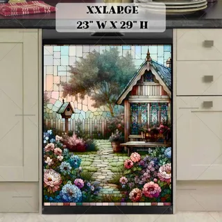 Preview of Stained Glass Little Cottage and Birdhouse magnet in XX Large size.