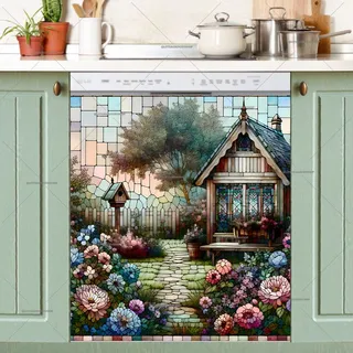 Preview of Stained Glass Little Cottage and Birdhouse magnet.