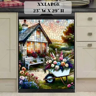 Preview of Stained Glass Cottage and Wheel Barrel magnet in XX Large size.