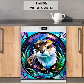 Preview of Stained Glass Otter Design magnet in Large size.