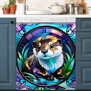 Preview of Stained Glass Otter Design magnet.