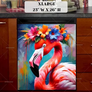 Preview of Cute Flamingo in Flower Hat magnet in Extra Large size.