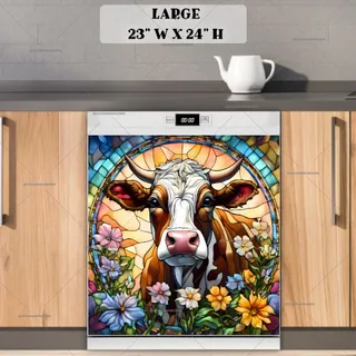 Preview of Stained Glass Cow and Wildflowers magnet in Large size.