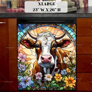 Preview of Stained Glass Cow and Wildflowers magnet in Extra Large size.