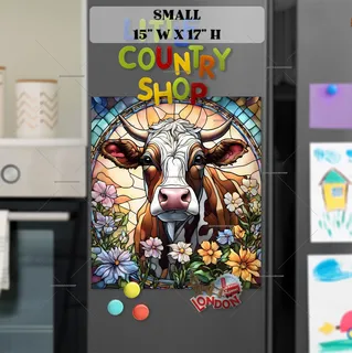 Preview of Stained Glass Cow and Wildflowers magnet in Small size.