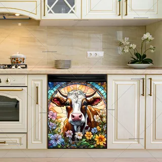 Preview of Stained Glass Cow and Wildflowers magnet.