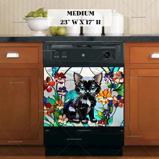 Preview of Stained Glass Black Kitten magnet in Medium size.